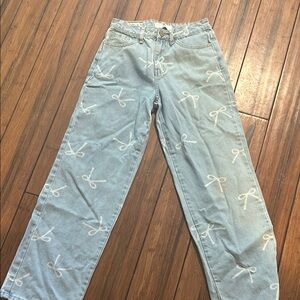 Light Blue Jeans with White Bow Pattern